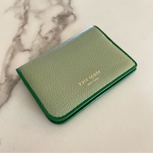 KATE SPADE Light Pistachio Sam Bifold Card Case Soft Pebbled Leather